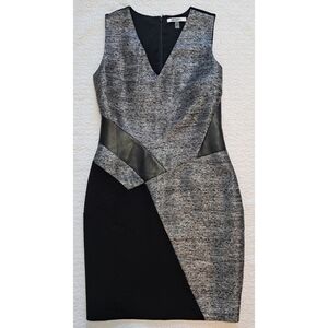 DKNY Black/Silver Dress with Leather Trim